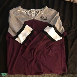 VS PINK long sleeve shirt with lace up V neck